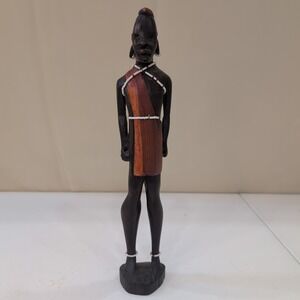 Vintage African Tribal Carved Wood Figurine‎ Statue Beaded Ornament Decoration